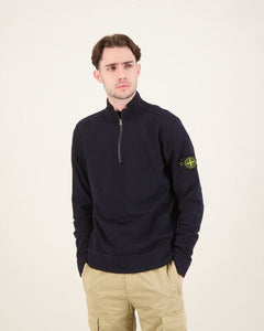 Stone Island Virgin Wool Quarter Zip Sweatshirt Navy