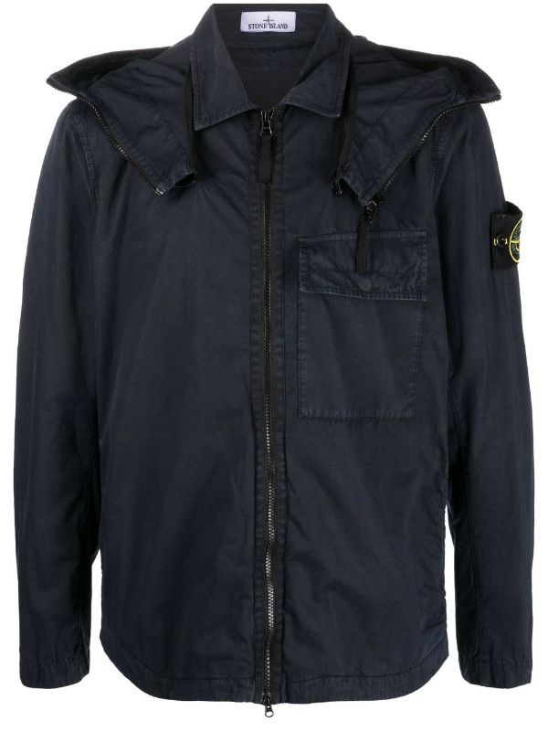 Stone Island 1 Pocket Old Effect Hooded Overshirt in Navy TET Clothing